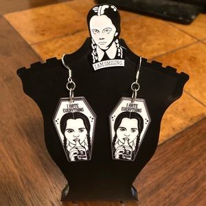 Wednesday Addams I Am Smiling Pin & Handmade I Hate Everything Earrings